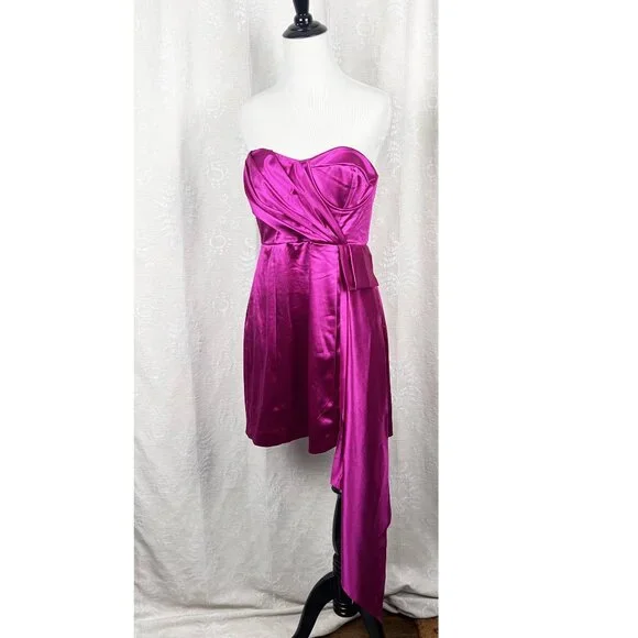 Hello Molly Enter the Room satin mini dress fuschia strapless side train